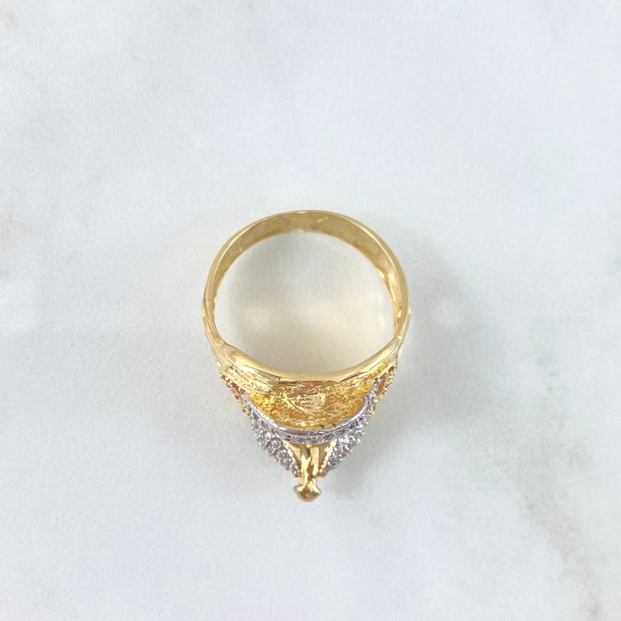 Horse Mount Ring 7.35gr / T10 1/4 / White and Fuchsia Zircons Yellow Gold ©