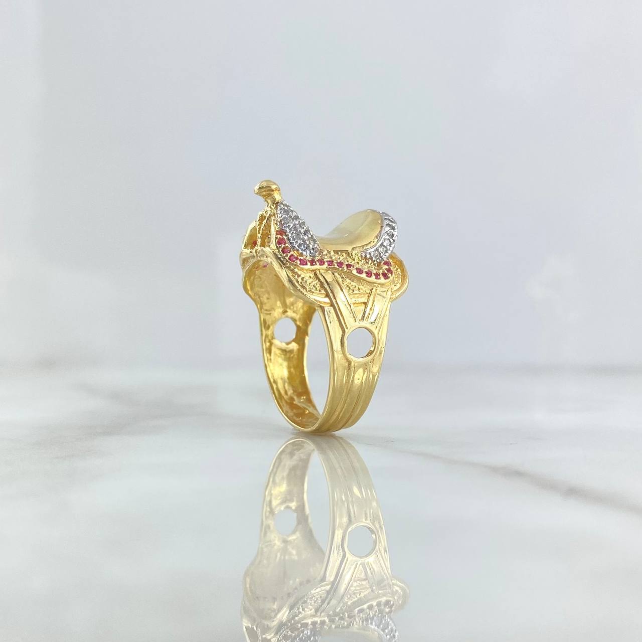 Horse Mount Ring 7.35gr / T10 1/4 / White and Fuchsia Zircons Yellow Gold ©