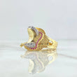 Horse Mount Ring 7.35gr / T10 1/4 / White and Fuchsia Zircons Yellow Gold ©