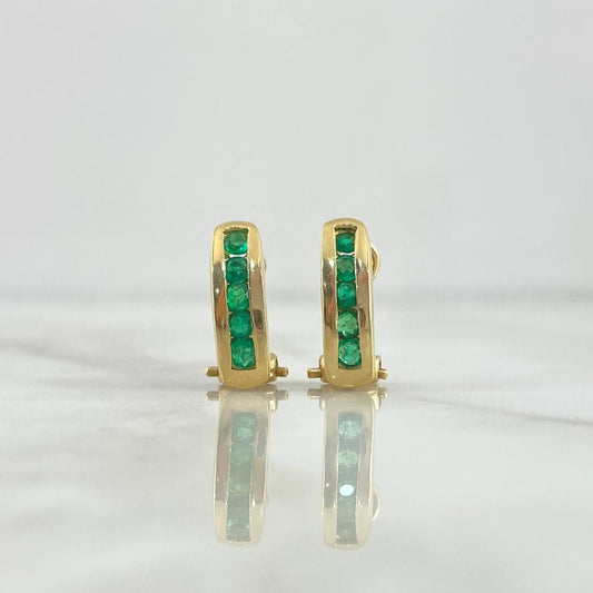 Candongas Omega 3.7gr / 1.5cm Esmeraldas 60pts Oro Amarillo (Joya) ©