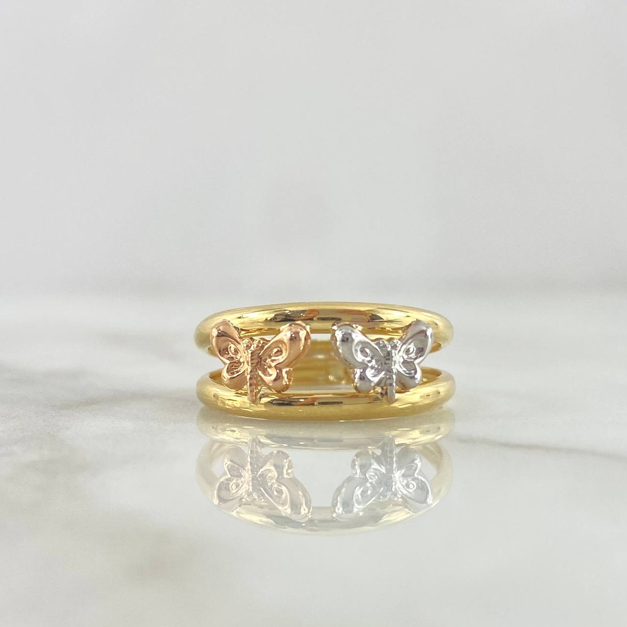 Double Line Butterfly Ring 1.9gr / Size 7 1/4 / Three Golds