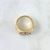 Poker Ring 10gr / Size 10 3/4 / White Black Fuchsia Zircons Yellow Gold *