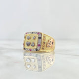 Poker Ring 10gr / Size 10 3/4 / White Black Fuchsia Zircons Yellow Gold *