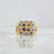 Poker Ring 10gr / Size 10 3/4 / White Black Fuchsia Zircons Yellow Gold *