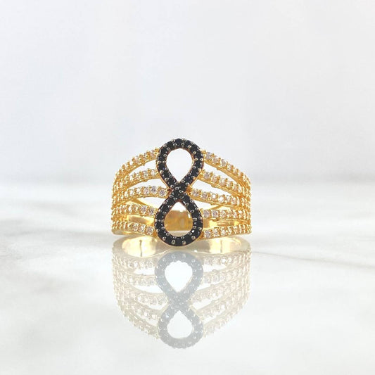 Vertical Interlaced Infinity Ring 4.15gr / T5 1/4 / White - Black Zircons Yellow Gold *