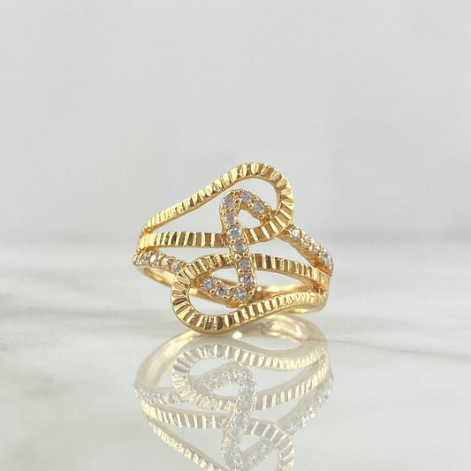 Rustic Musical Note Ring 3.8gr / Size 6 1/2 / White Zircons 18K Yellow Gold &