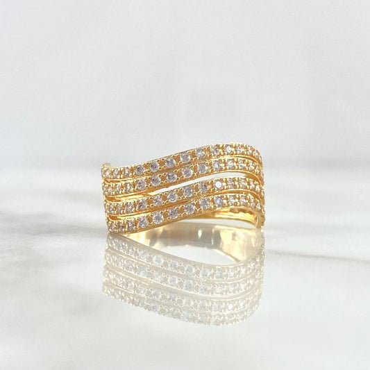 Parallel Wave Curves Ring 4.3gr / Size 6 1/2 / White Zircons Yellow Gold ©