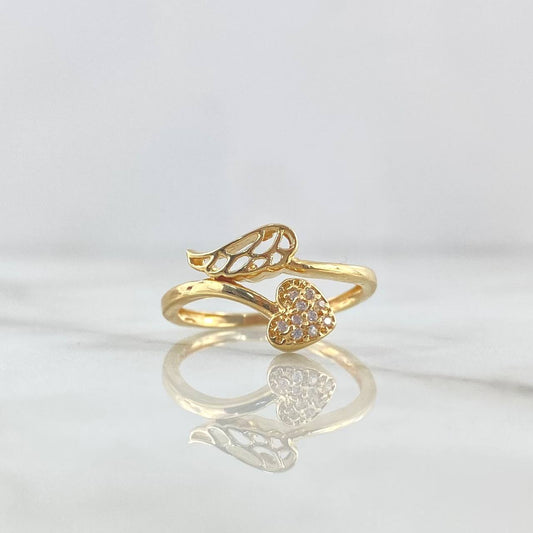 Winged Heart Ring 2.25gr / Size 7 3/4 / White Zircons Yellow Gold ©
