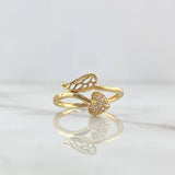 Winged Heart Ring 2.25gr / Size 7 3/4 / White Zircons Yellow Gold ©