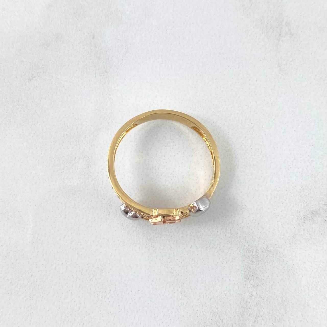 Quince Ring Heart Strap 3.1gr / Size 6 3/4 / White Zircons Three Golds ©