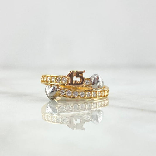 Quince Ring Heart Strap 3.1gr / Size 6 3/4 / White Zircons Three Golds ©