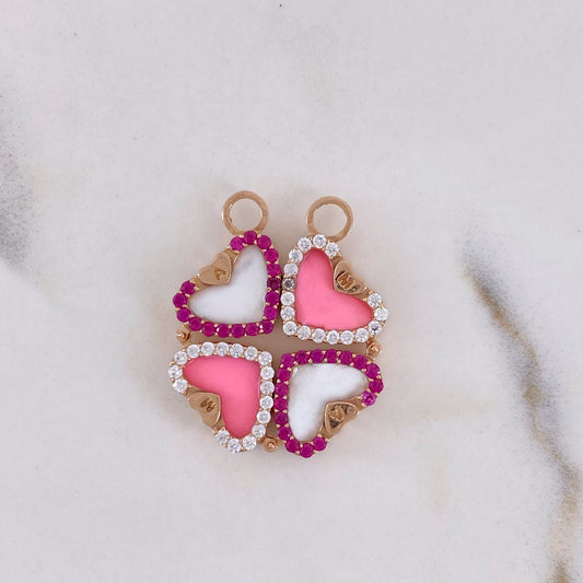 Pendant Magnetized Hearts 5.65gr / 5.2cm / White Fuchsia Zircons Yellow Gold $