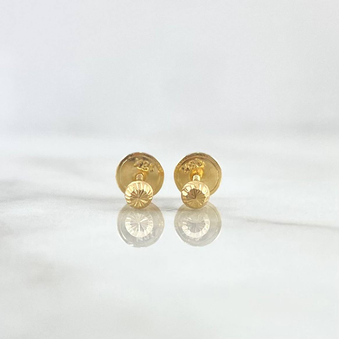 Stud Earrings Bead 0.45gr / 3mm Diamond Cut 18K Yellow Gold *