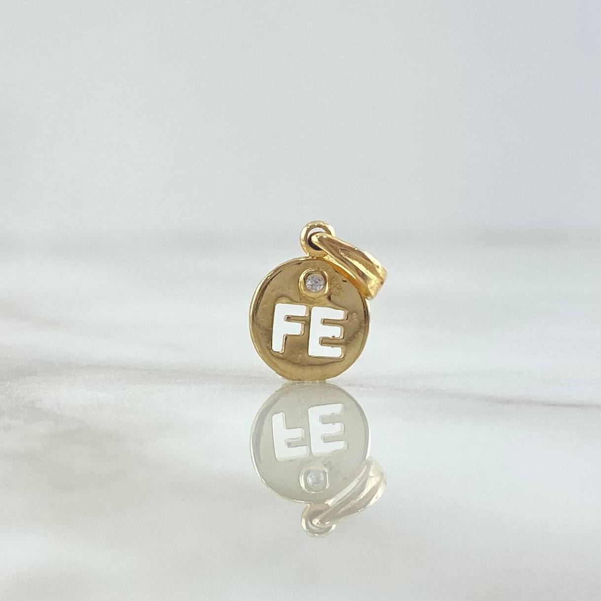 Pendant FE Medal 0.6gr / 1.4cm / White Zircon Yellow Gold 18K