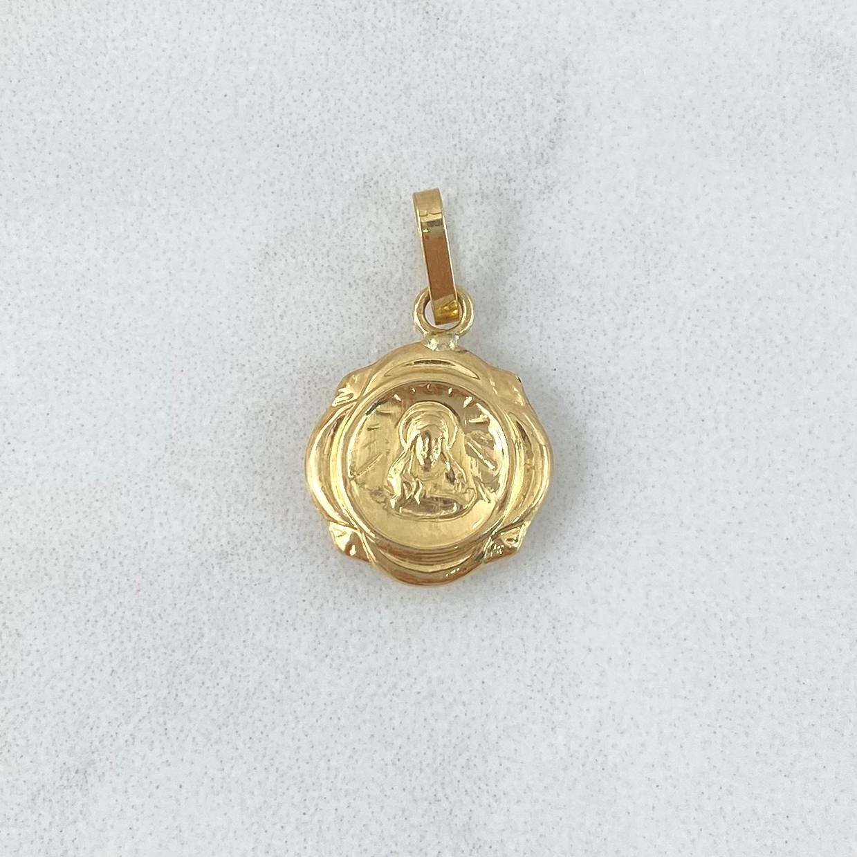 Pendant Sacred Heart of Jesus 0.75gr / 2.1cm / Yellow Gold 18K Floral Frame