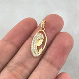 Dije Virgen María 1.35gr / 2.5cm / Ovalada Circones Blancos Oro Amarillo 18K ©