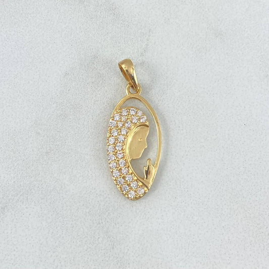 Dije Virgen María 1.35gr / 2.5cm / Ovalada Circones Blancos Oro Amarillo 18K ©