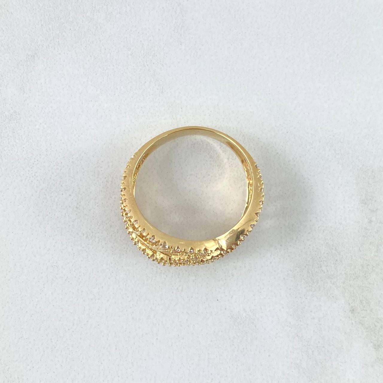 Hug Leaves Ring 3.8gr / Size 6 1/4 / White Zircons 18K Yellow Gold *