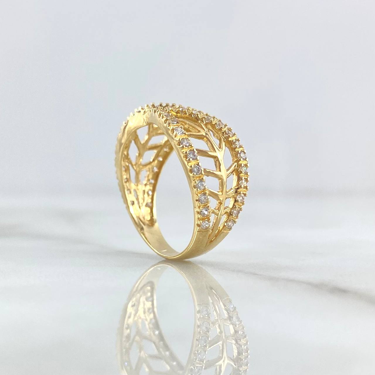 Hug Leaves Ring 3.8gr / Size 6 1/4 / White Zircons 18K Yellow Gold *