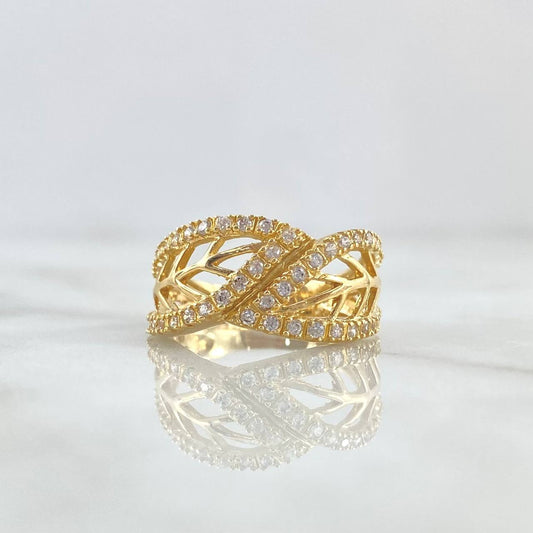 Hug Leaves Ring 3.8gr / Size 6 1/4 / White Zircons 18K Yellow Gold *