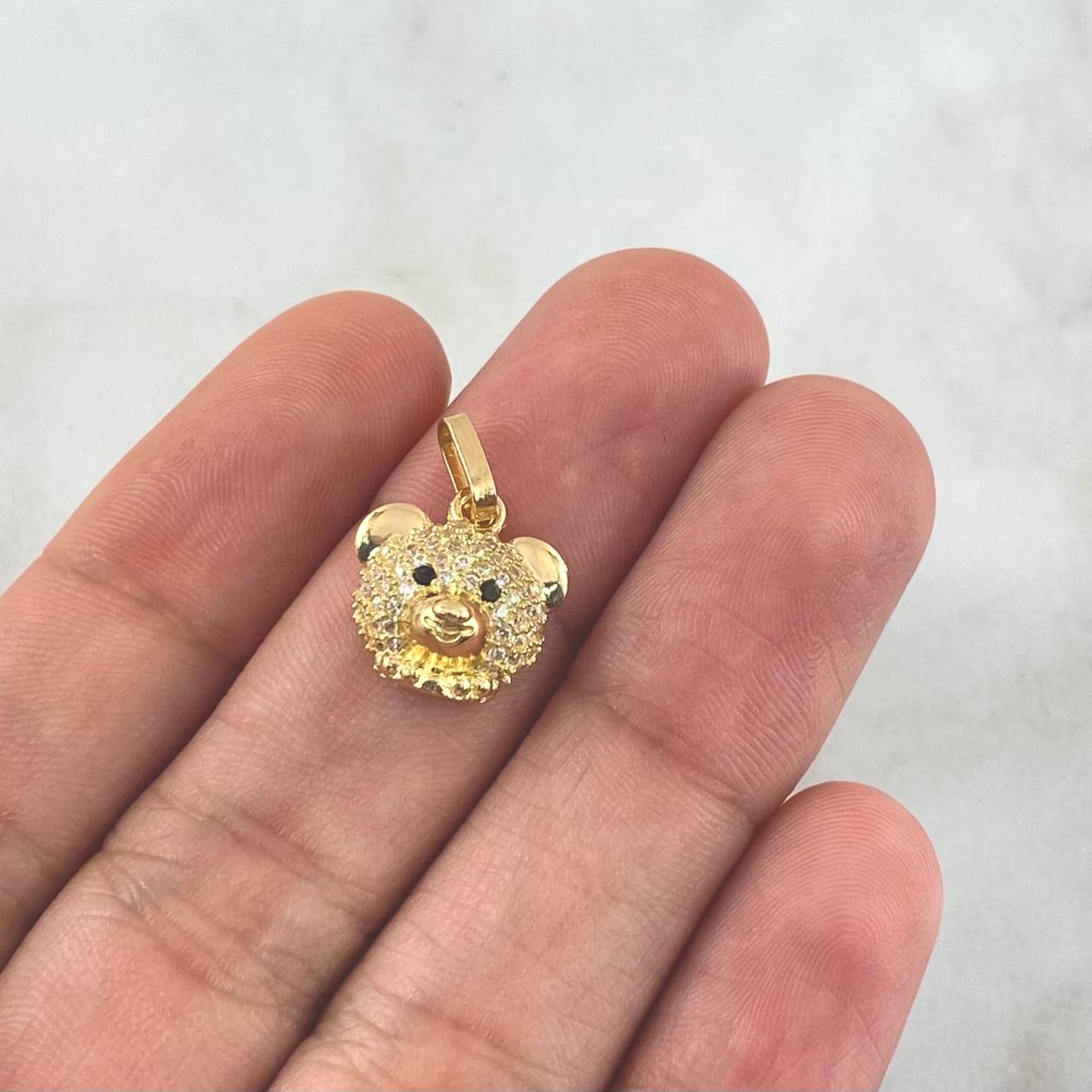 Pendant Bear Face 2.05gr / 1.6cm / White Zircons - Black Eyes 18K Yellow Gold