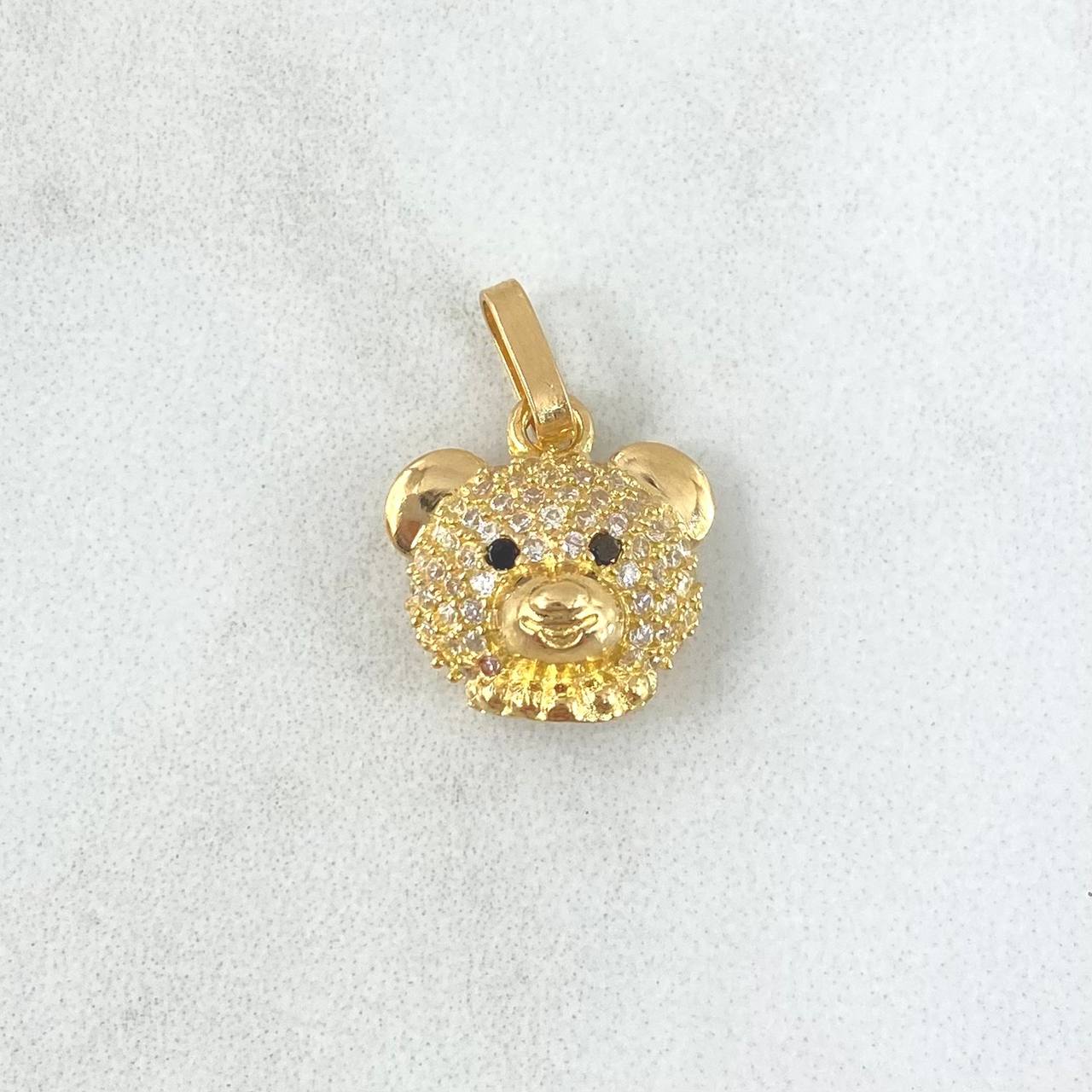 Pendant Bear Face 2.05gr / 1.6cm / White Zircons - Black Eyes 18K Yellow Gold