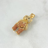 Pendant Articulated Bear 6.05gr / 3cm / White Zircon Overalls - Orange - Black Eyes 18K Yellow Gold *