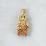 Pendant Articulated Bear 6.05gr / 3cm / White Zircon Overalls - Orange - Black Eyes 18K Yellow Gold *