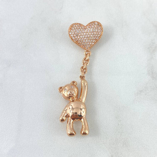 Pendant Bear Balloon Heart 7.3gr / 5.2cm / White Zircons 18K Rose Gold ©