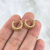 Hoop Earrings Stepped Drops 3.4gr / 10mm White Zircons 18K Yellow Gold ©