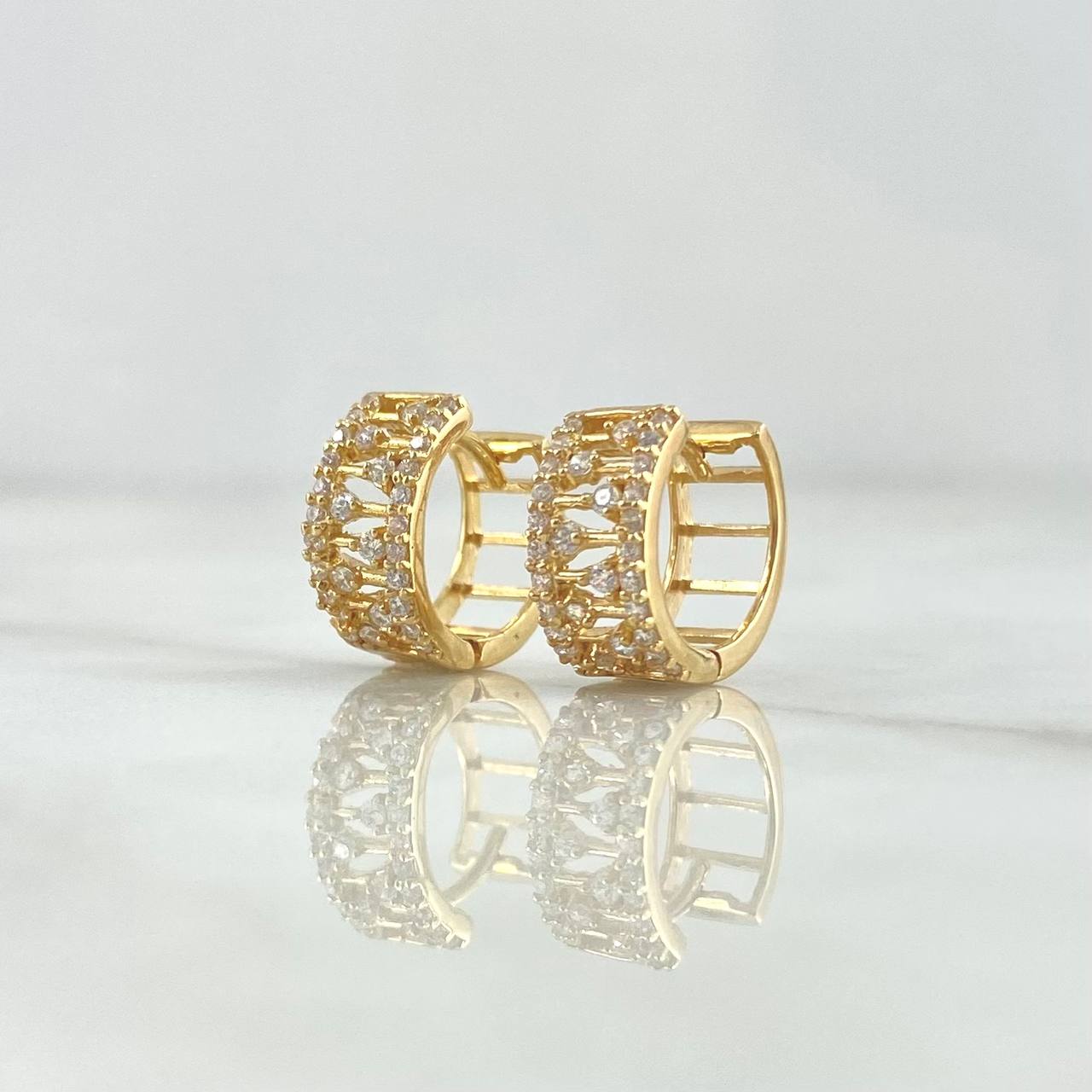 Hoop Earrings Stepped Drops 3.4gr / 10mm White Zircons 18K Yellow Gold ©