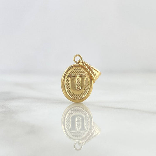 Pendant Letter U 0.5gr / 2cm / Textured Oval 18K Yellow Gold