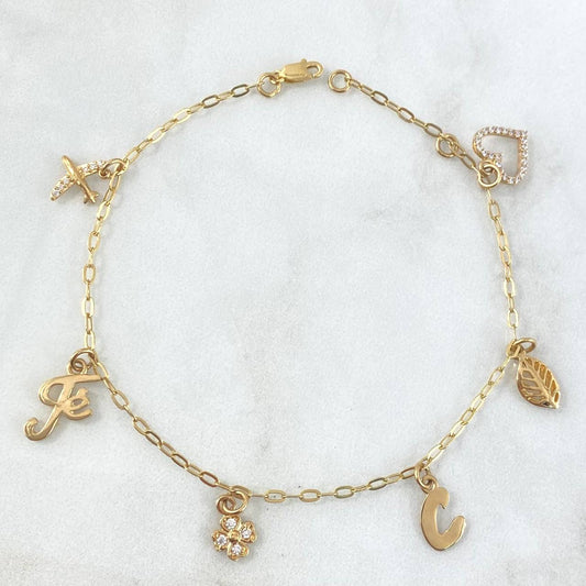 Bracelet Box 4.5gr / 18.5cm-20.5cm / "Airplane - Faith - Clover - Letter C - Leaf - Heart" 18K Yellow Gold ©