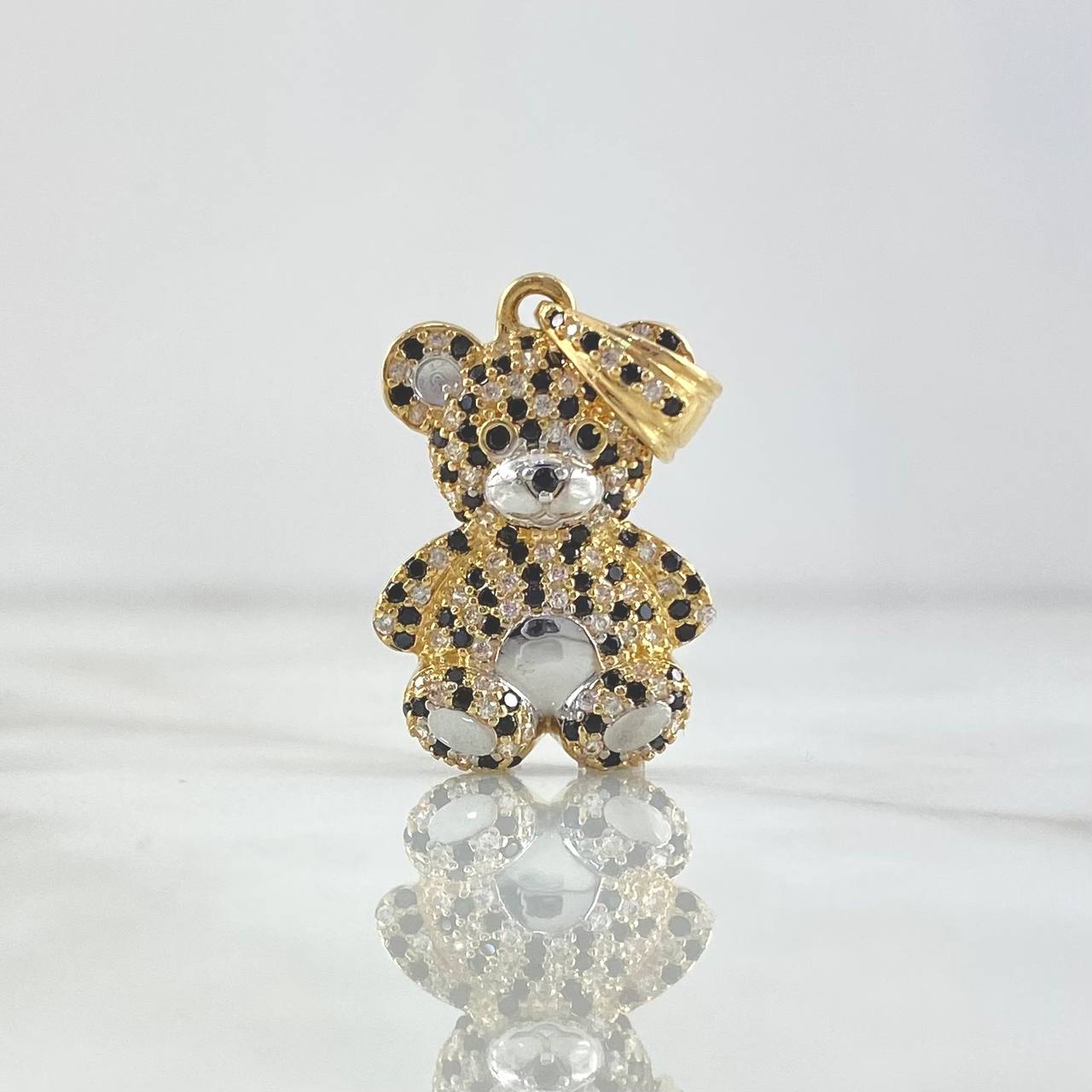 Pendant Bear 4.75gr / 2.8cm / White - Black Zircons Two-tone 18K Yellow and White Gold