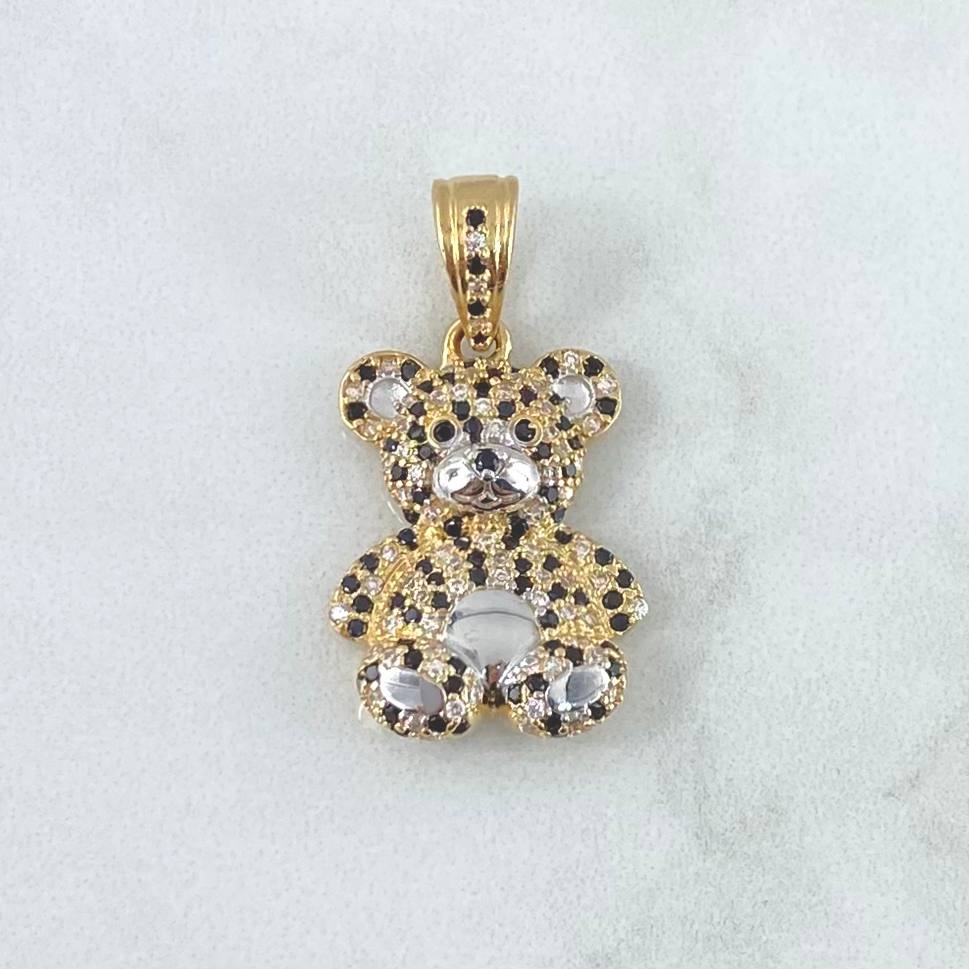 Pendant Bear 4.75gr / 2.8cm / White - Black Zircons Two-tone 18K Yellow and White Gold