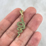 Pendant Snake 2.6gr / 3.8cm / Green Zircons - Black Eyes 18K Yellow Gold