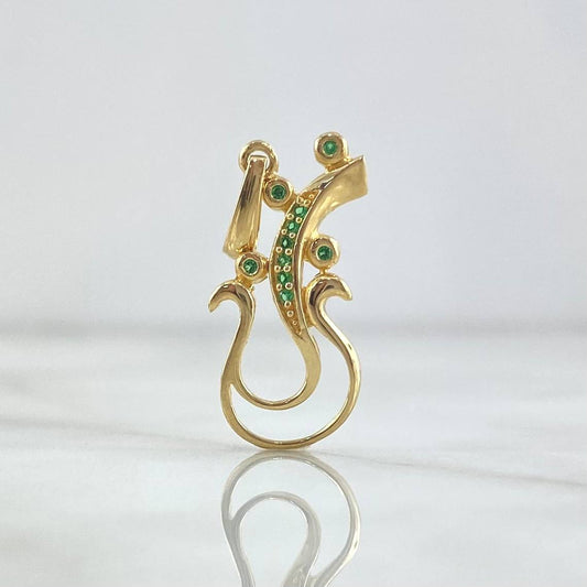 Pendant Abstract Guitar 1.35gr / 2.6cm / Green Zircons 18K Yellow Gold