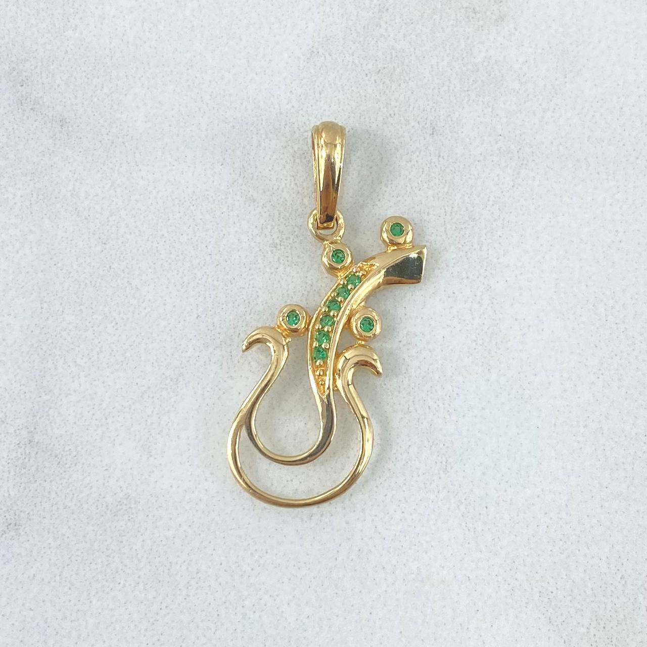 Pendant Abstract Guitar 1.35gr / 2.6cm / Green Zircons 18K Yellow Gold