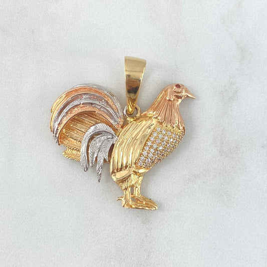 Pendant Rooster 10gr / 3.6cm / White Zircons - Orange Eye Three 18K Golds