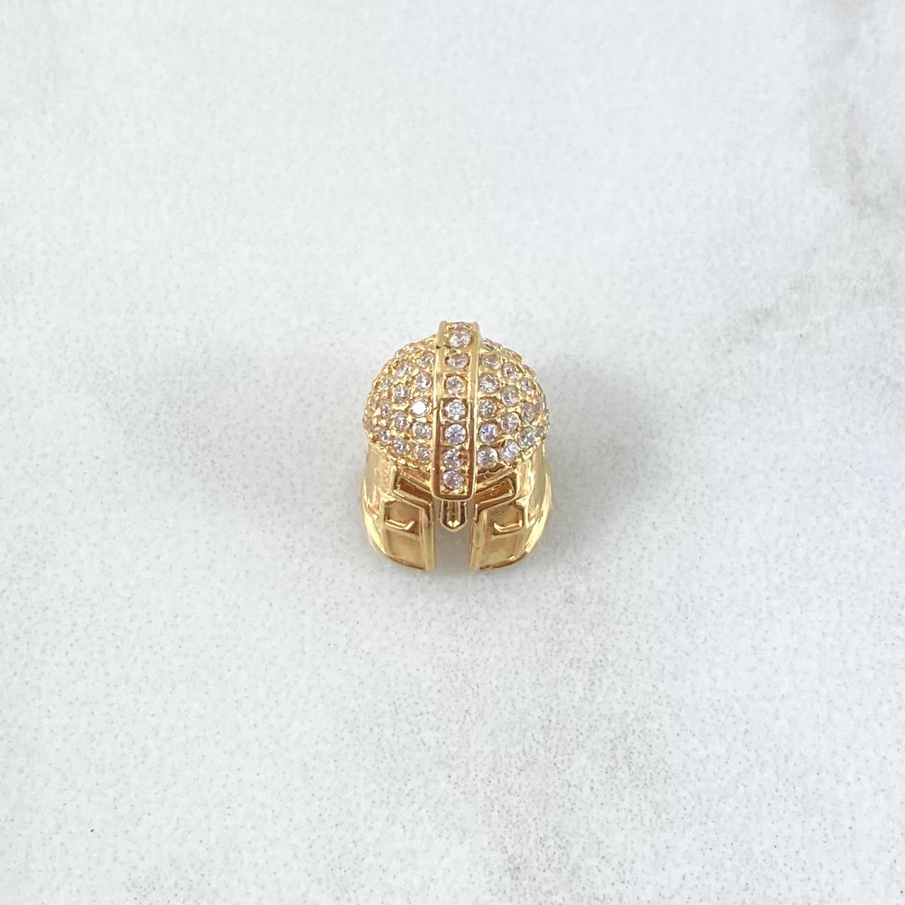 Charm Spartan Helmet 2.55gr / 1.2cm / White Zircons 18K Yellow Gold *