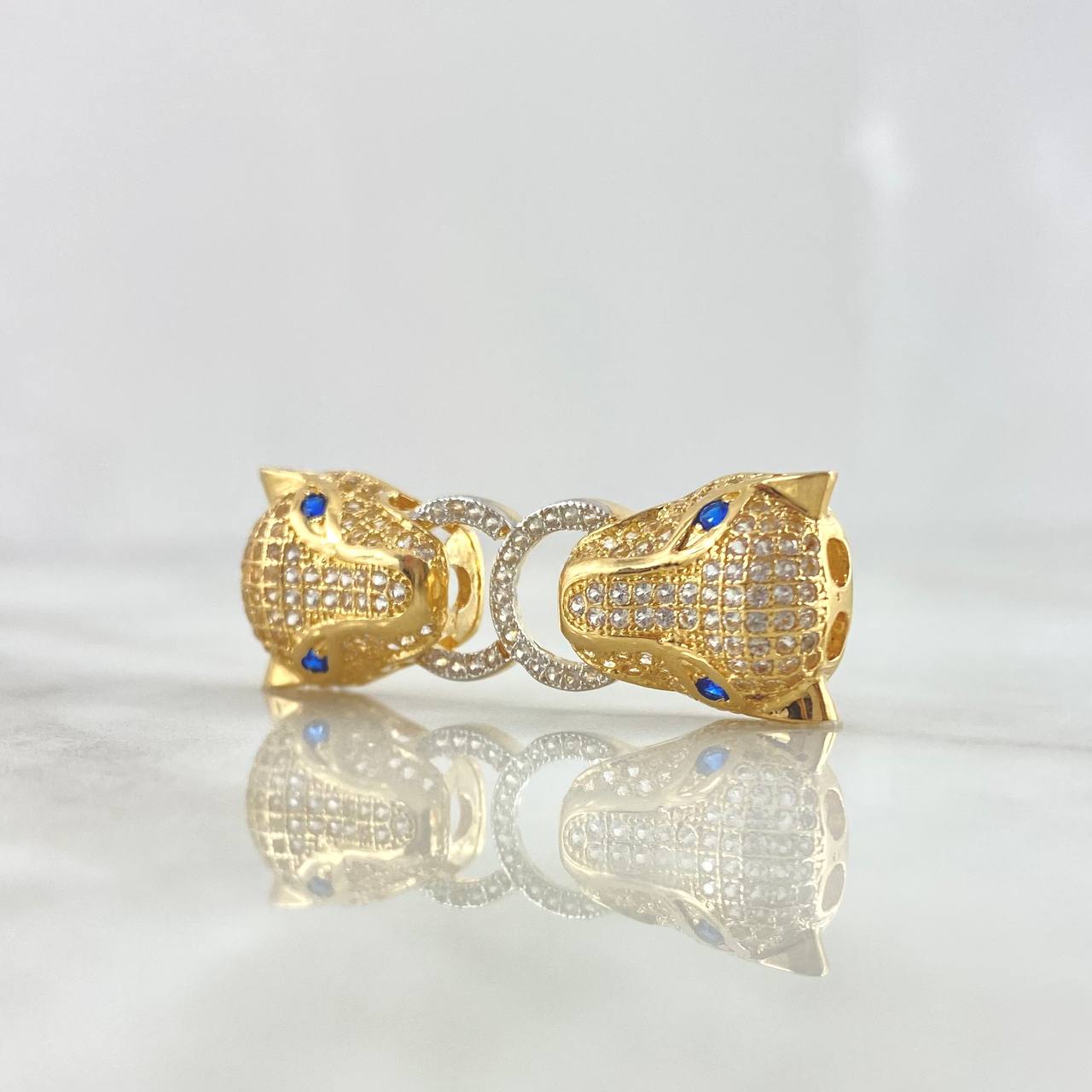 Charm Panthers Hoop 6.55gr / 3.6cm / White Zircons - Blue Eyes 18K Yellow Gold