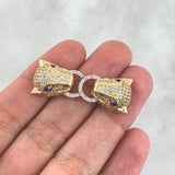Charm Panthers Hoop 6.55gr / 3.6cm / White Zircons - Blue Eyes 18K Yellow Gold