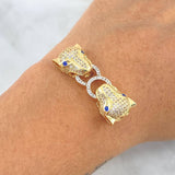 Charm Panthers Hoop 6.55gr / 3.6cm / White Zircons - Blue Eyes 18K Yellow Gold