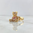 Articulated Bear Heart Ring 5.9gr / Size 5 3/4 / White Zircons - Fuchsias - Black Eyes 18K Yellow Gold