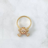 Articulated Bear Heart Ring 5.9gr / Size 5 3/4 / White Zircons - Fuchsias - Black Eyes 18K Yellow Gold