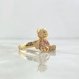 Articulated Bear Heart Ring 5.9gr / Size 5 3/4 / White Zircons - Fuchsias - Black Eyes 18K Yellow Gold