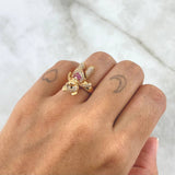 Articulated Bear Heart Ring 5.9gr / Size 5 3/4 / White Zircons - Fuchsias - Black Eyes 18K Yellow Gold