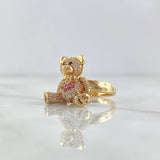 Articulated Bear Heart Ring 5.9gr / Size 5 3/4 / White Zircons - Fuchsias - Black Eyes 18K Yellow Gold