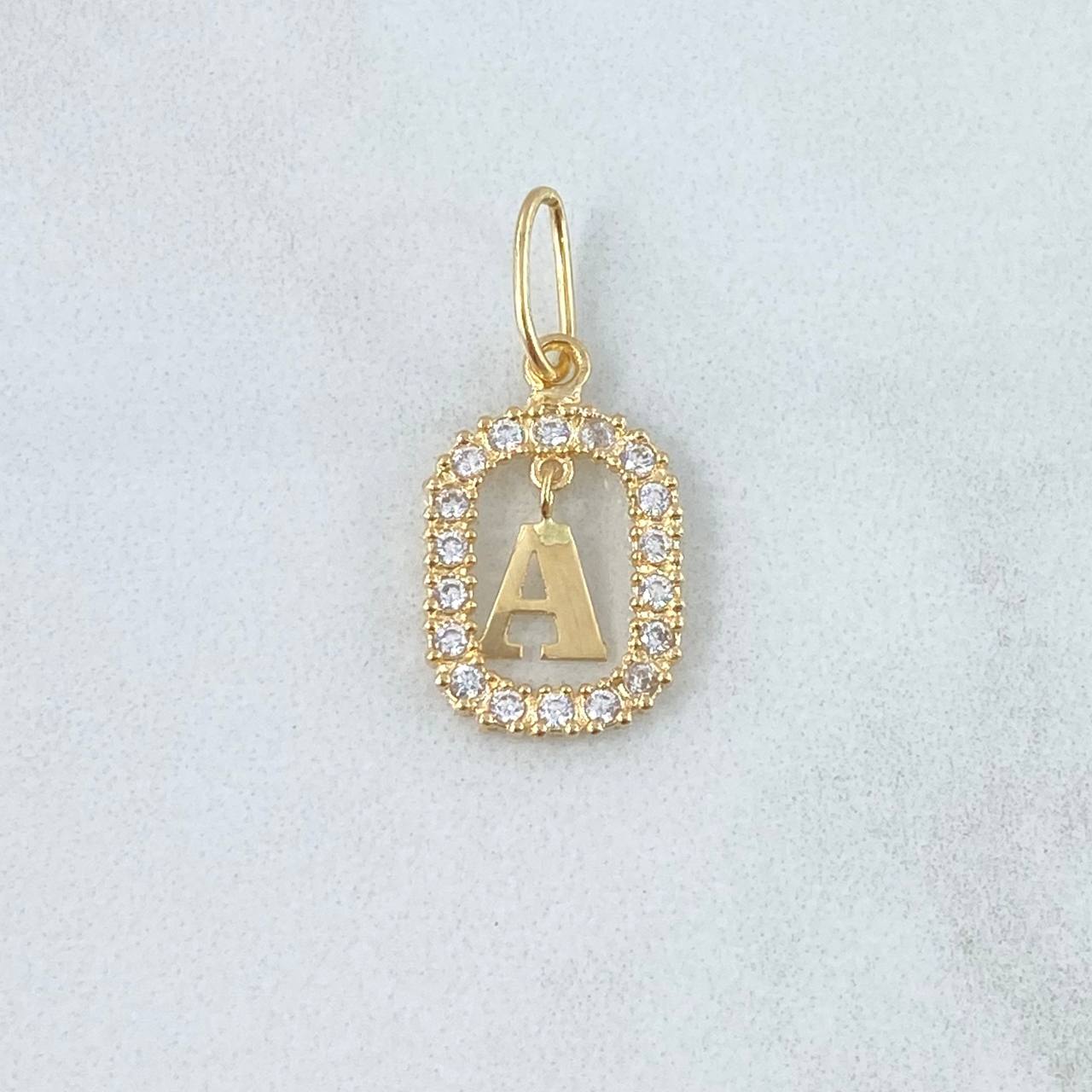 Pendant Letter A Frame 1.3gr / 2.5cm - 1.8cm / White Zircons 18K Yellow Gold