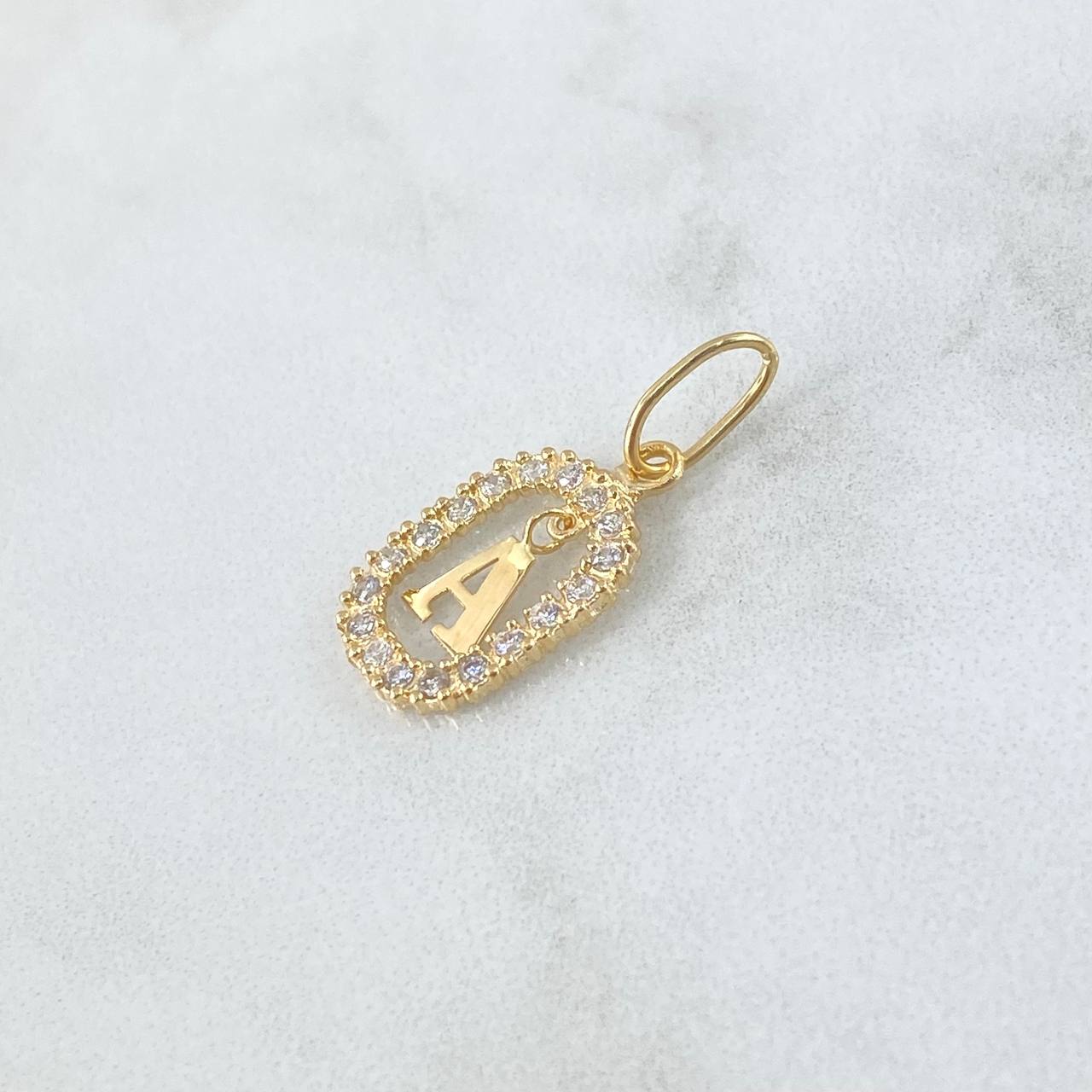 Pendant Letter A Frame 1.3gr / 2.5cm - 1.8cm / White Zircons 18K Yellow Gold